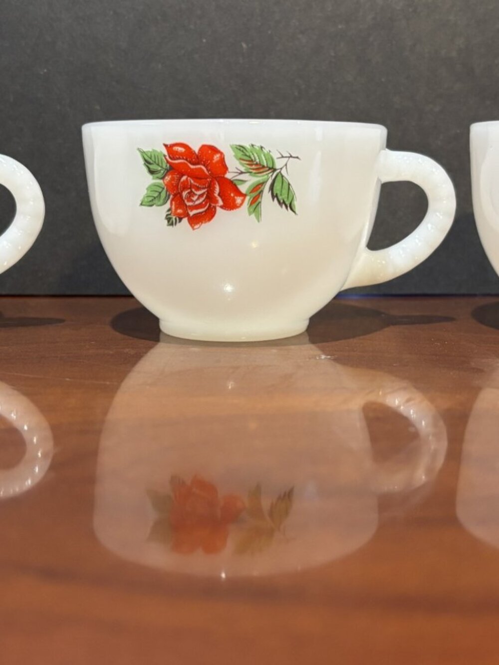 Federal Milk Glass Rosecrest Cups set of 3